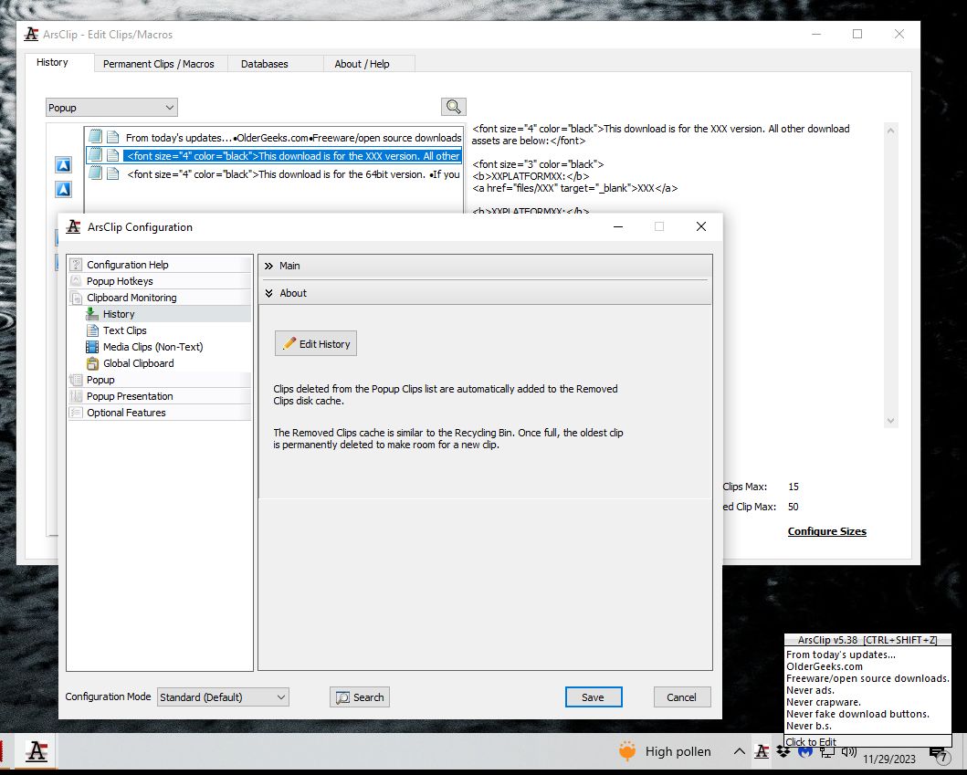 GeekOnTheLoose's tweet image. ArsClip v5.39 
A freeware Clipboard manager utility for Windows. 
oldergeeks.com/downloads/file… 
#Windows11 #Windows10 #Windows7