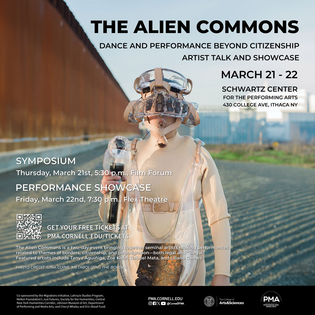 The Alien Commons begins TONIGHT! SYMPOSIUM: Thursday, 3/21, 5:30 pm, Film Forum. PERFORMANCE SHOWCASE: Friday, 3/ 22, 7:30 pm, Flex Theatre. Free tickets/more info: pma.cornell.edu/news/alien-com… @juanmaldape, @CornellMig, @Latina_o, @MellonFdn, @sochum, @johnsonmuseum