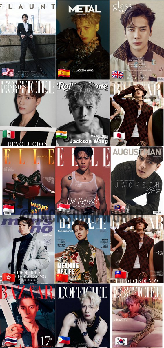 #JacksonWang Magazines Covers for every Country/Region: ✅ China 🇨🇳 ✅ Korea 🇰🇷 ✅ US 🇺🇸 ✅ UK 🇬🇧 ✅ Mexico 🇲🇽 ✅ Thailand 🇹🇭 ✅ Japan 🇯🇵 ✅ Taiwan 🇹🇼 ✅ Hong Kong 🇭🇰 ✅ Spain 🇪🇸 ✅ India 🇮🇳 ✅ Philippines 🇵🇭 ✅ Singapore 🇸🇬 ✅ Malaysia 🇲🇾 ✅ Indonesia 🇮🇩 🆕️