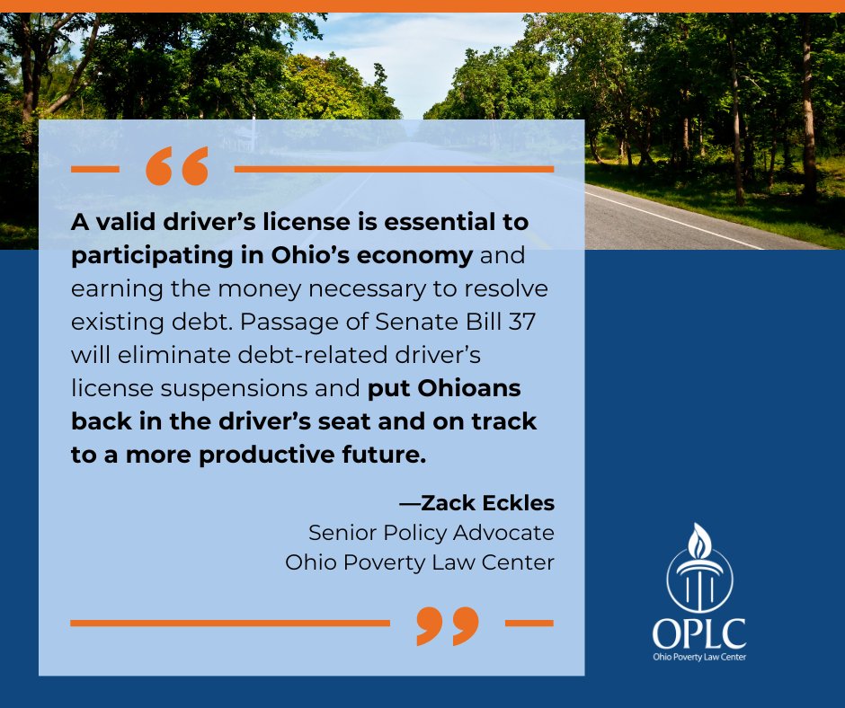 Senate Judiciary Committee will hear from more #SB37 proponents at its hearing today. It is time to eliminate debt-related driver's license suspensions in Ohio.