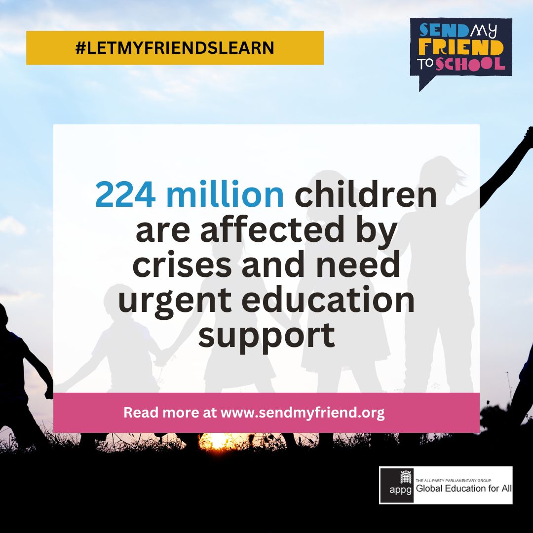 This month marks a year since @SendMyFriend launched the #LetMyFriendsLearn campaign. Today, Parliamentarians, Policy Makers, CSOs & Young People will come together to discuss what steps the #UKGovernment can take to ensure every child can learn during emergencies ✊