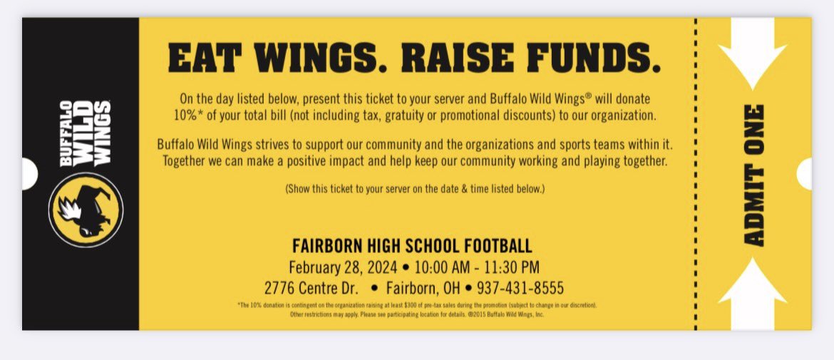 FBSkyhawksFBall's tweet photo. It’s Wing Day! Please support the Fairborn football program! https://t.co/GKRGzAOKK4