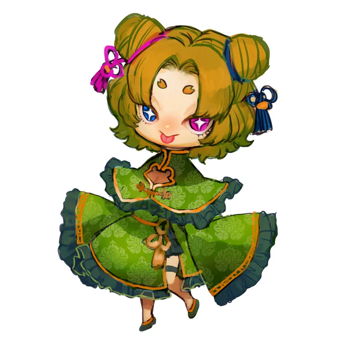 これはフレさんを無許可でキャラ化しようとしていたものであるが、1枚目を見た御本人から「中華ロリどうっすかね」というご意見を頂いたのでいろいろ詰め詰めしたらちょっとレタスの妖精みたいになってきたところ(?) 