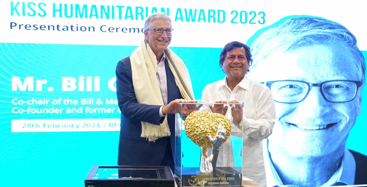 Thrilled to announce Bill Gates as the recipient of the KISS Humanitarian Award 2023 for his impactful work in healthcare and education. 
#KISSHonoursBillGates
<a href="/achyuta_samanta/">Achyuta Samanta</a> 
<a href="/kissfoundation/">KISS - Kalinga Institute of Social Sciences</a>