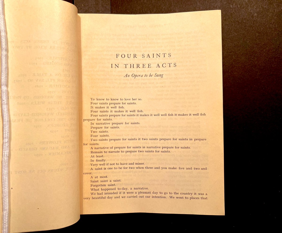 “Pigeons on the grass alas.” Operas and Plays, published in 1932 by Alice and Gertrude’s own press, Plain Edition, included the opera Four Saints in Three Acts.

#gertrudesteinsmodernistrevolution
THIS WEEK
Feb 29–March 2 at <a href="/KnoxCollege1837/">knoxcollege1837</a>

#gertrudestein