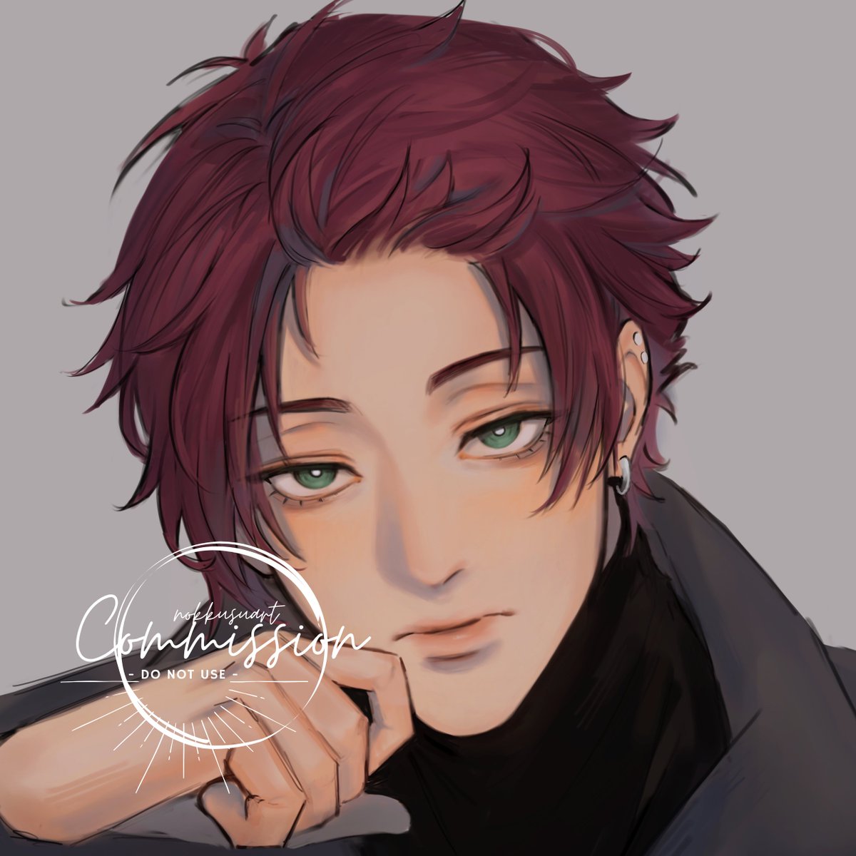 1boy male focus solo red hair green eyes earrings jewelry  illustration images