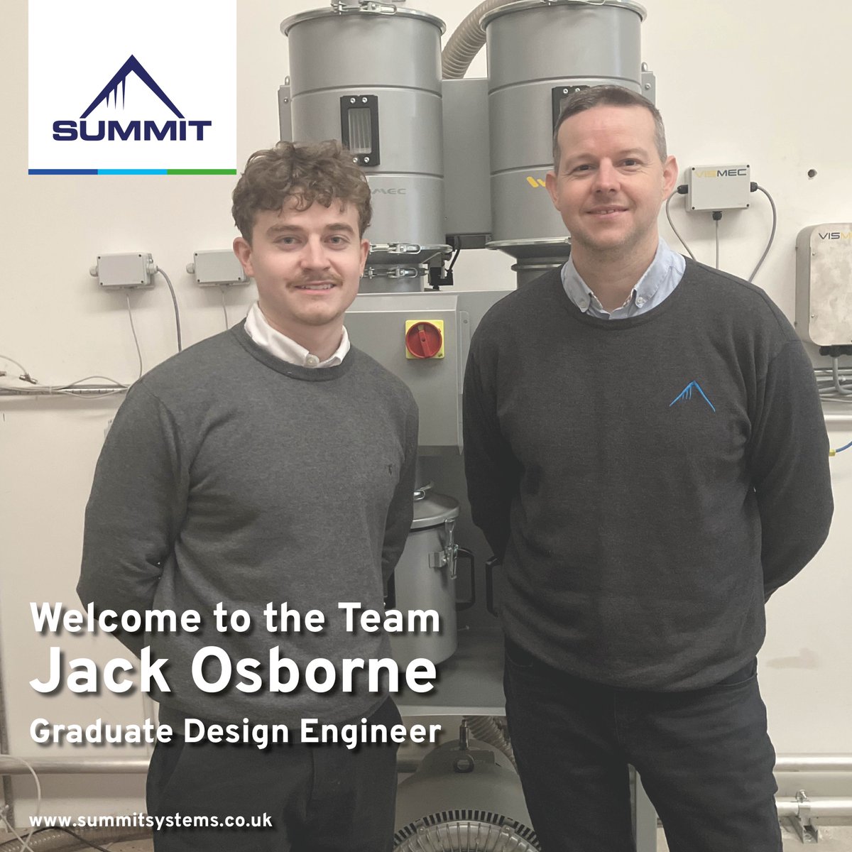 SummitSystems's tweet image. We&apos;re pleased to have welcomed Jack Osborne to the technical team last week, as our Chilled Graduate Design Engineer.

Jack joins us as a post-graduate from the University of Sheffield, with a background in mechanical engineering.

#meettheteam #plasticsindustry #technicaldesign