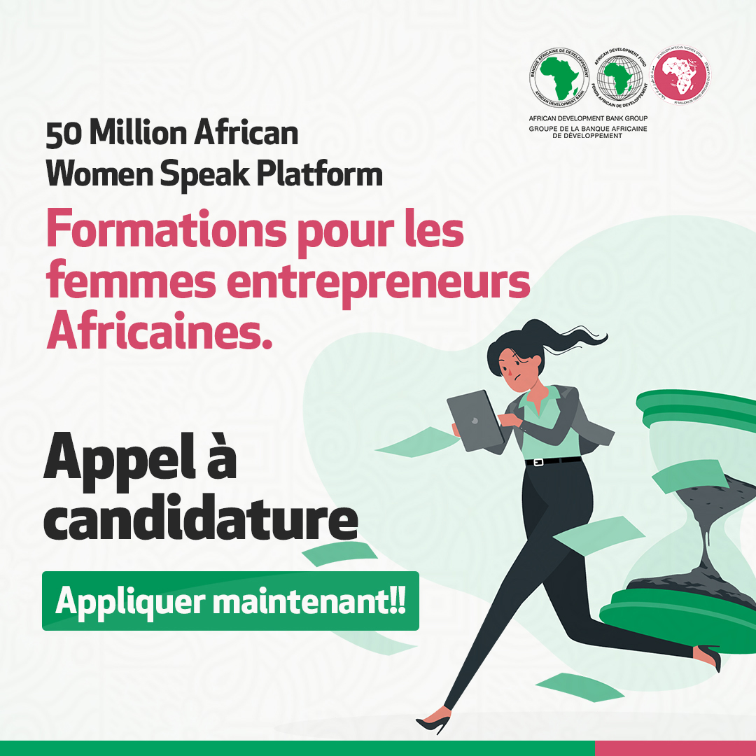 Formations pour les femmes entrepreneurs Africaines. L'objectif du programme est d'équiper entrepreneuses africaines avec des compétences professionnelles pour les aider à développer leurs entreprises. Appliquer maintenant : bit.ly/3wyLTuu