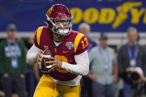 RapSheet's tweet photo. #USC QB Caleb Williams, the potential top overall pick, arrives today at the NFL Scouting Combine and is expected to meet with the #Bears, #Commanders, #Patriots, #Raiders, #Falcons, #Jets, #Giants and #Vikings. Williams will do meetings, but no testing or on-field work. https://t.co/x5onK00Ous