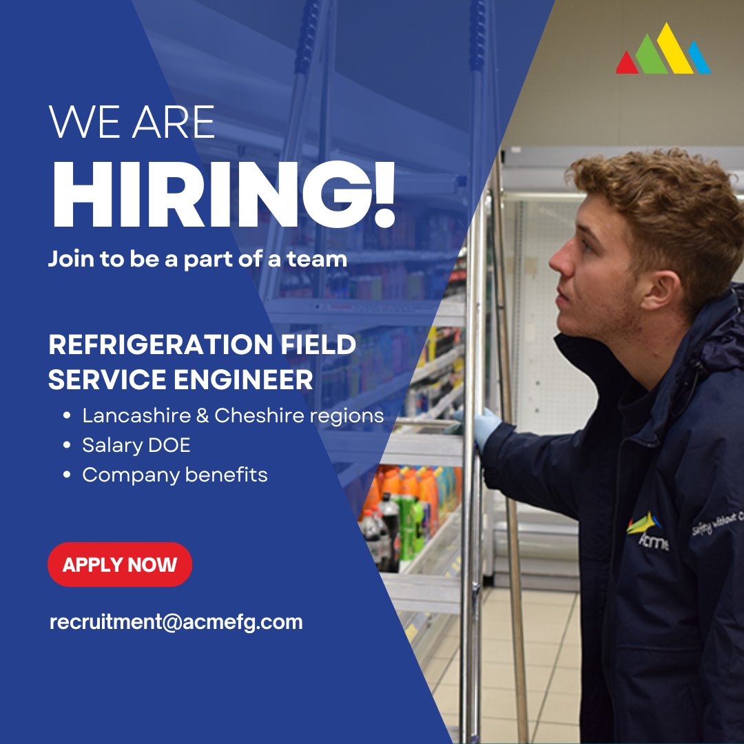 Ready to take the next step in your engineering career? We are on the lookout for a skilled Refrigeration Field Service Engineer to join our team. Apply 📩 recruitment@acmefg.com Job details 👉 acmefg.com/job-vacancies/… #jobvacancy #careers #opportunity #engineer #jobalert