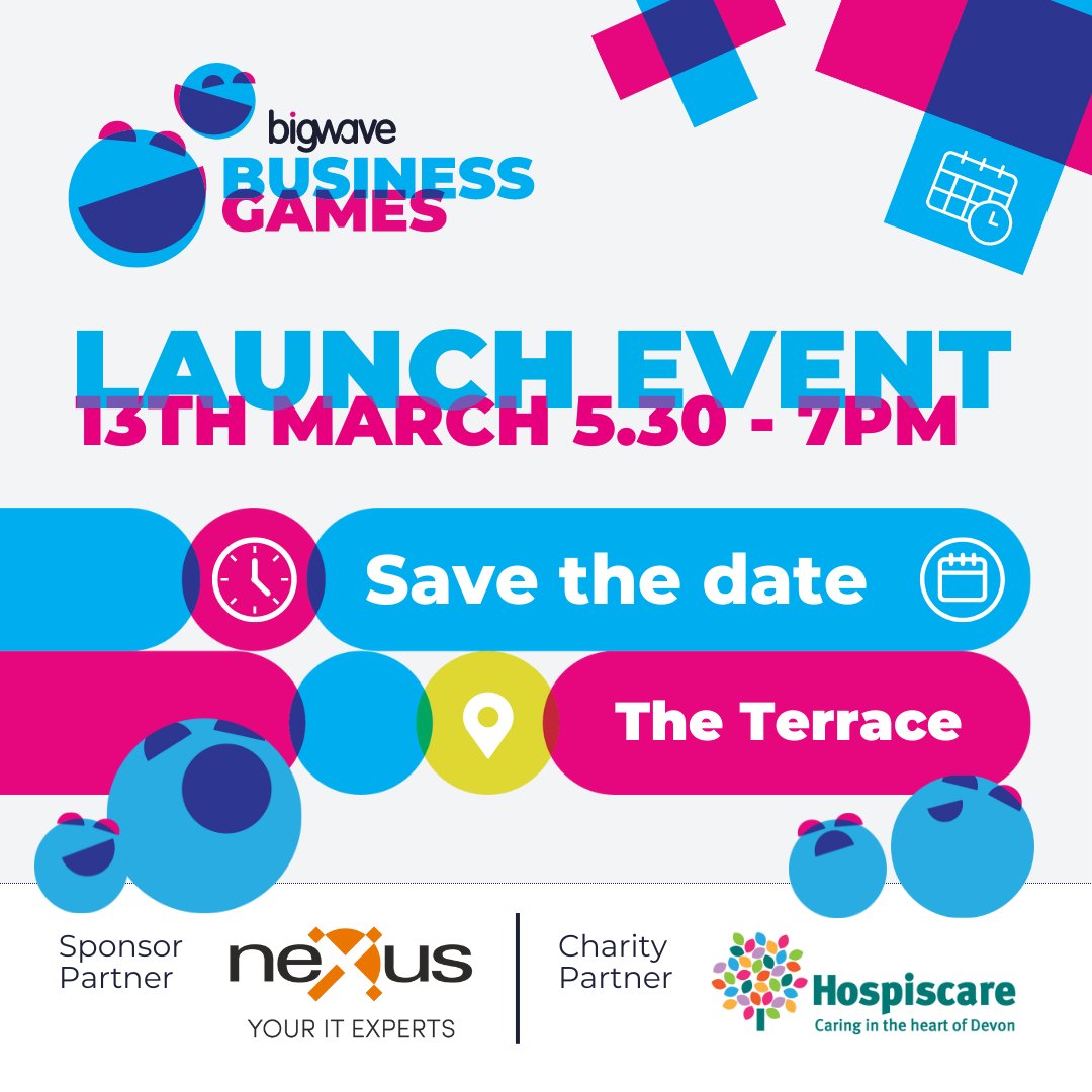 🎉 Join us at The Terrace on the 13th March! 🎉 We're proud sponsors of the Exeter Big Wave Business Games, where local businesses come together for friendly competition & networking. Join us for a summer ☀ of fun as we raise money for @Hospiscare ❤️ #ExeterNetworking