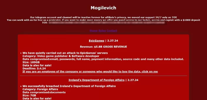 cafeeinfo's tweet photo. 🔒 Grupo de ransomware Mogilevich reivindica hackeamento da Epic Games, oferecendo 200GB de dados internos à venda. Prazo até 4 de março para pagamento. Epic Games é a quarta vítima do grupo. Mais detalhes no Cyberdaily! #Ransomware #EpicGames https://t.co/mGE9bD5a5m