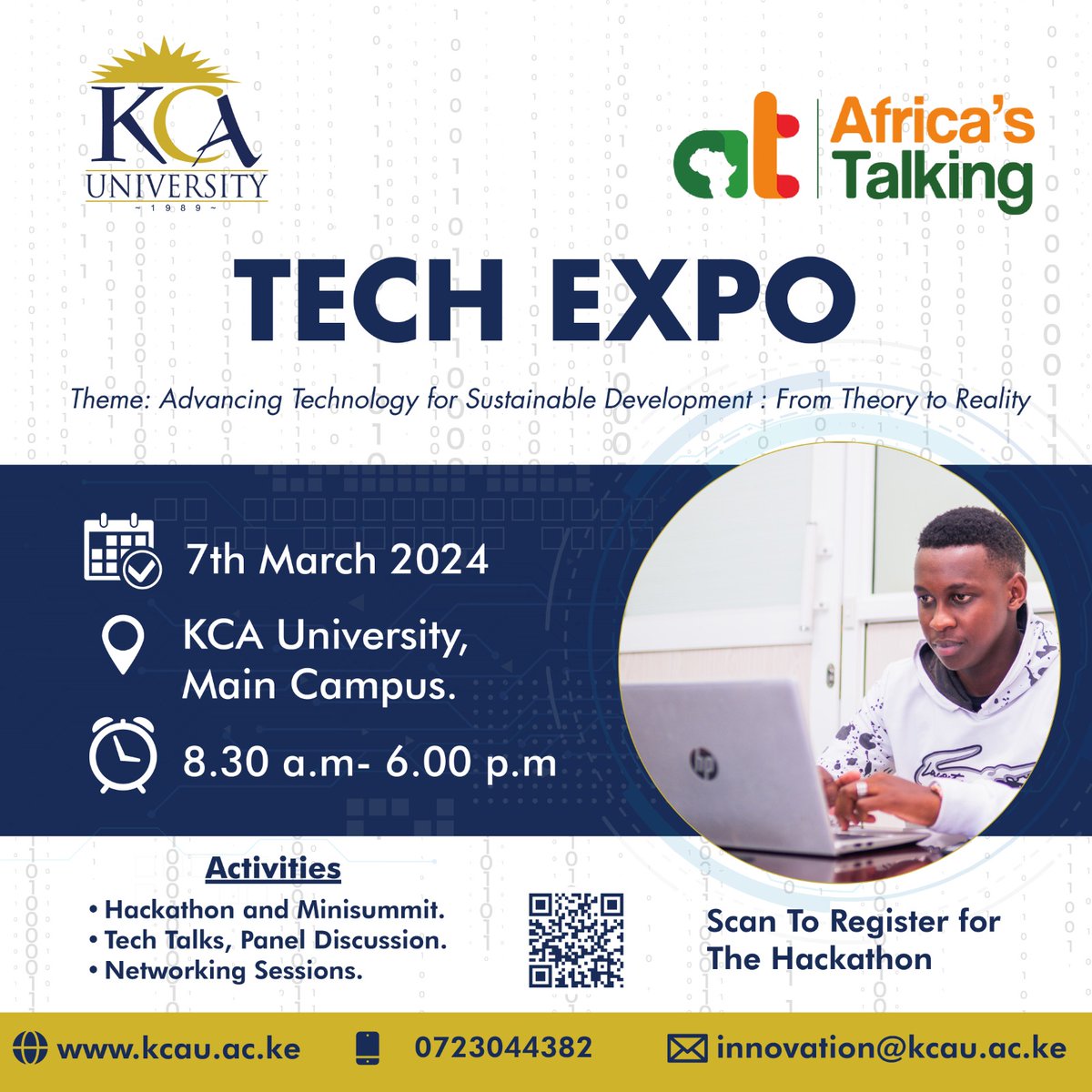 #TechnologicalAdvancements are a huge driver of sustainability. Join us as we explore technologies that will drive sustainable development. @Africastalking #TechExpo #KcauLeveUp