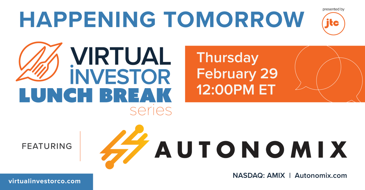 #HappeningTomorrow – Join us with your lunch for the Virtual Investor Lunch Break: The Autonomix Opportunity happening tomorrow, February 29 at 12 PM ET. Register here: bit.ly/4c0EW5V $AMIX @Autonomixmed #Electrophysiology #MedTech #PeripheralNervousSystem