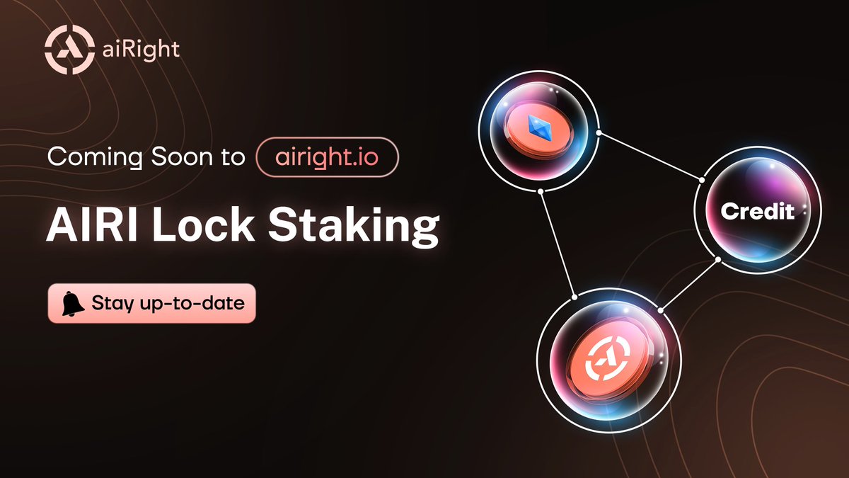 aiRight_io's tweet photo. 🔔 AIRI Yield Locking is coming to https://t.co/Bp9tfXjILL!

Lock Staking your AIRI, unlock sweet rewards👇
💫 High yields on $AIRI, claim anytime within months;
💰 Earn credits for premium #AI models & AIG bonuses.

🔥 Stay tuned for updates and be in the loop #AIRIYieldLocking $ORAI #ComingSoon