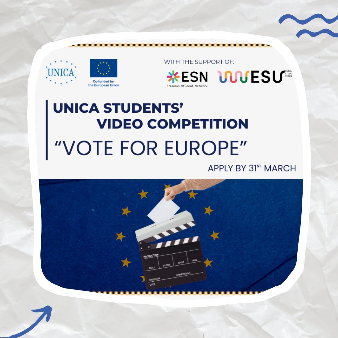 🚀 Exciting opportunity alert! Are you a student with something to say about the European elections? Join UNICA - Network of Universities from the Capitals of Europe's video competition and share your vision for Europe's future. 🔗Registration: bit.ly/49eyrdg