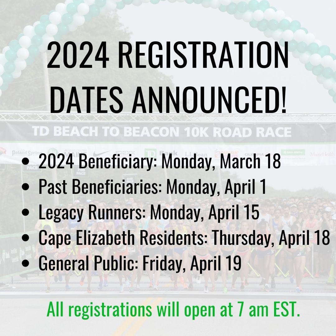 2024 #TDB2B10K registration dates have been announced! 🥳 

Find all the information you need right here: beach2beacon.org/registration-d…

#MaineNews #MaineRunning #MaineSports #10k