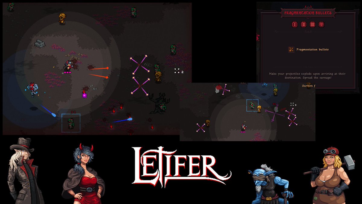 thirdspiritdev's tweet image. Upgrade the "High Velocity" tree to the highest level and it will turn into "Fragmentation Bullets" that explode upon arriving at their destination! 
Spread the carnage!

#letifer #game #bulletheaven #bullethell #indiegame #gaming #indiegaming #indiedev