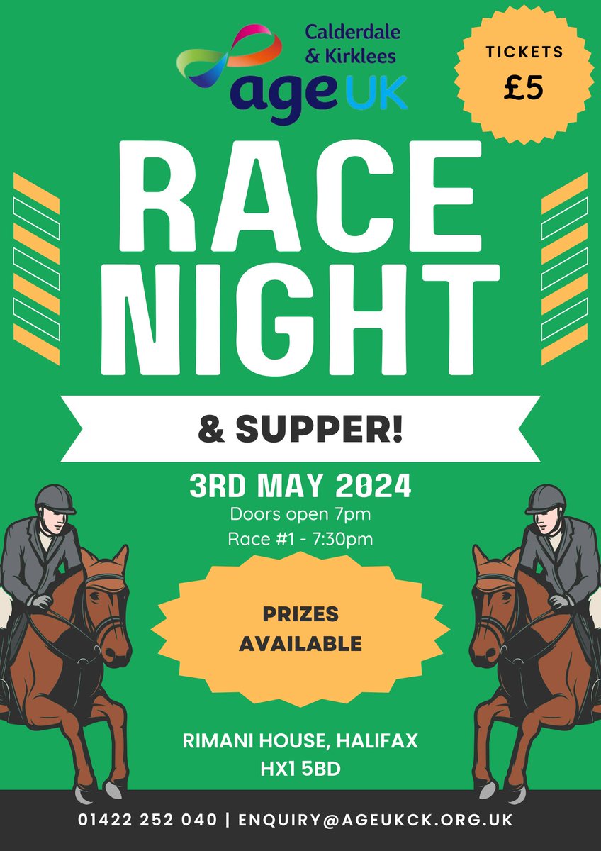 Our Race Night is just a couple of months away!🐎 Please contact Linda for tickets: LHalligan@ageukck.org.uk