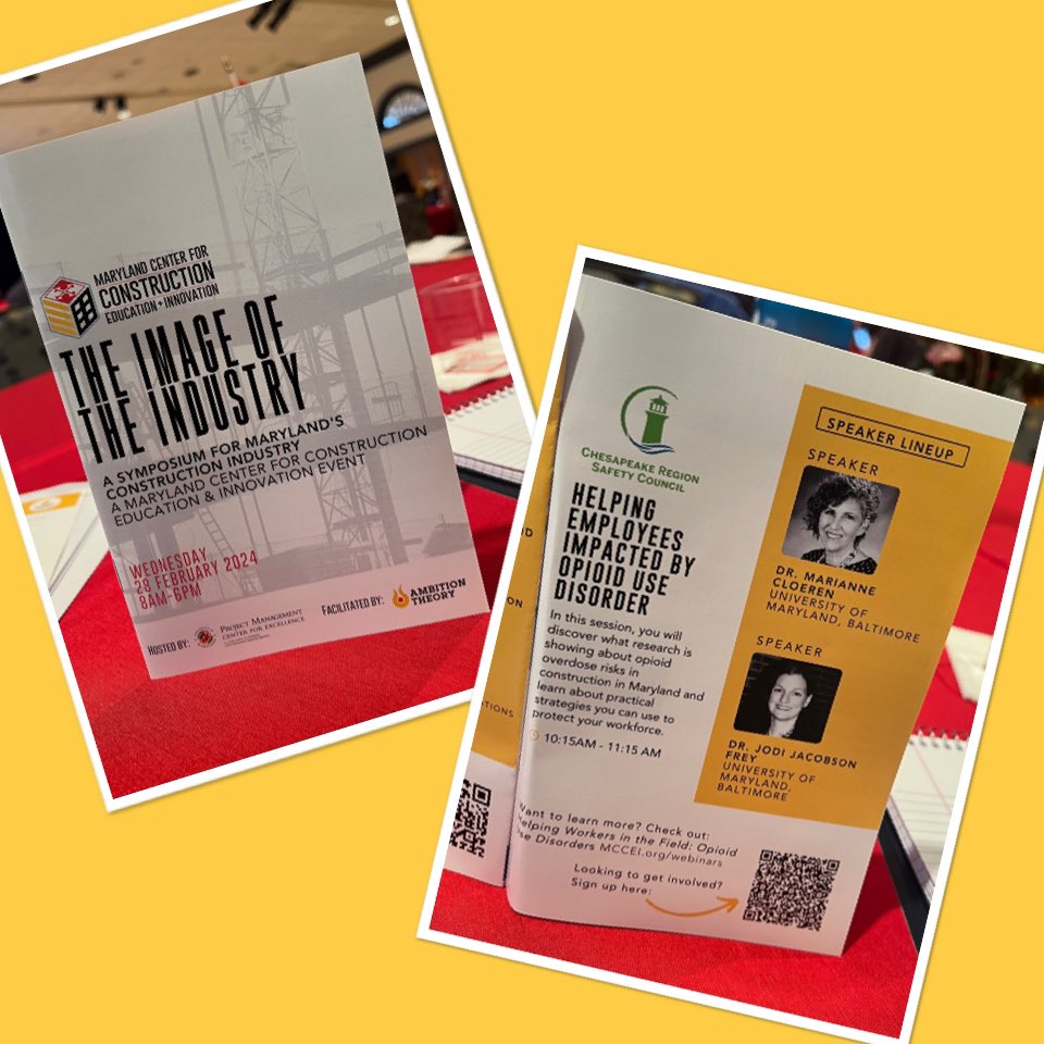 Honored to be presenting today with Dr. Marianne Cloeren Donovan about #opioidusedisorder #prevention and #harmreduction in the #construction industry at @MCCEI Annual Symposium. 
@BHWell_Lab @UMBaltimore @mdsocialwork @UMmedschool