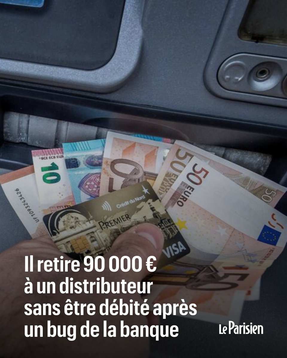 Un homme de 24 ans a retiré la somme dans un distributeur, victime d’une panne informatique. L’argent retiré n’a pas débité du compte et il s’en était rendu compte. Il a poursuivi les retraits jusqu’à obtenir 90 000 euros. Il encourt 18 mois de prison
➡️ l.leparisien.fr/xOFl