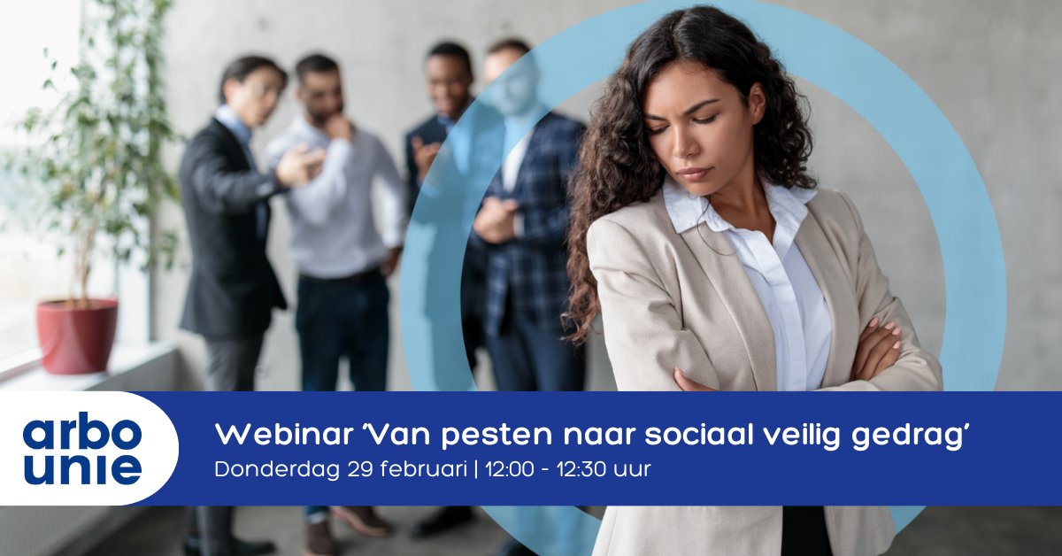 Wil je weten wat de impact is van pestgedrag op de werkvloer en hoe je hier als organisatie mee om kunt gaan? Schrijf je dan vandaag nog in voor het webinar ‘Van pesten naar sociale veilig gedrag’ via: bit.ly/aanmelden-webi…  

#lekkerinjevel #webinar #socialeveiligheid #pesten