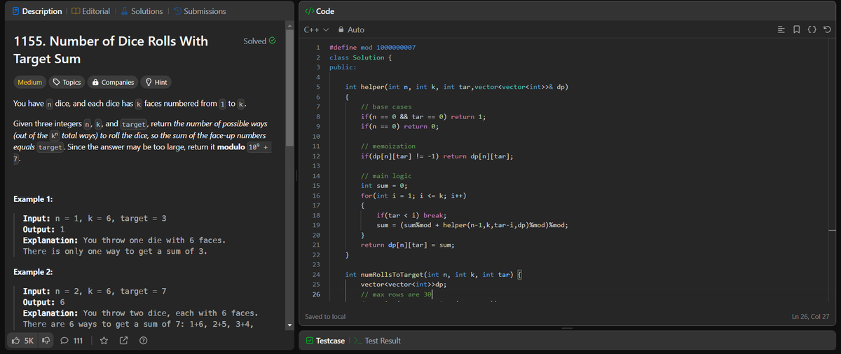 Not_Akshaya's tweet photo. Days 57-58 of #100DaysOfCode: I focused on solving problems of Dynamic Programming to refine my coding skills. I look forward to continuing this journey and achieving even greater triumphs. 💻🚀
#CodeNewbie #CodingJourney
🚀 GitHub: https://t.co/bSNTwaiLxh https://t.co/VcyVT7xZwk