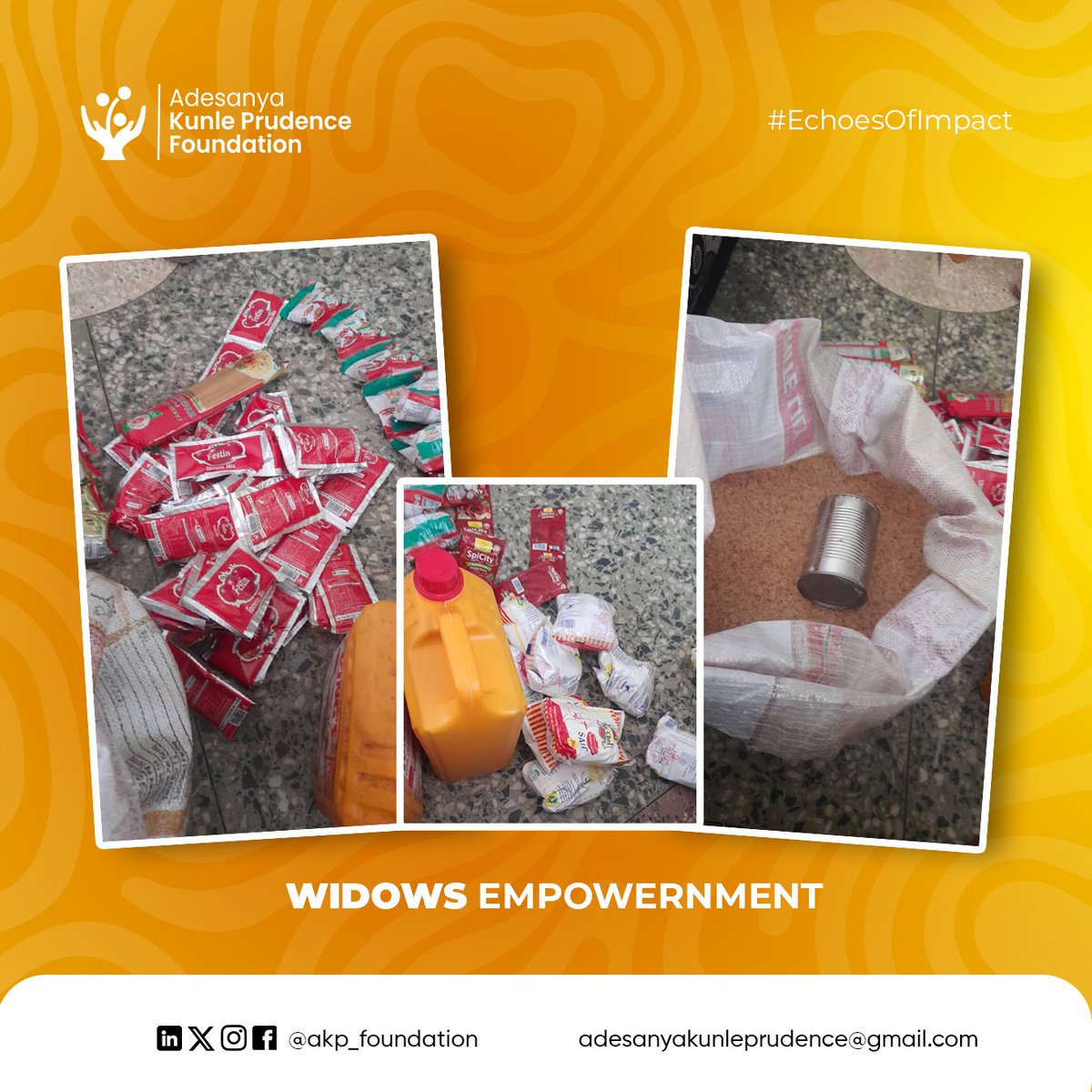In a bid to empower widows, @akp_foundation extended a helping hand to 20 widows in Remo North Local Government Area of Ogun State last October. We provided essential food supplies as relief amidst the prevailing economic challenges in the country #akpfoundation #echoesofimpact