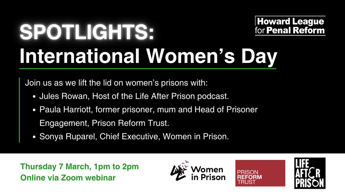 Join our CEO @sonyasonyar at @TheHowardLeague’s #IWD2024 event spotlighting women’s experiences in the criminal justice system along with @AfterPrisonPod & @PRTuk. Register now: howardleague.org/events/spotlig…