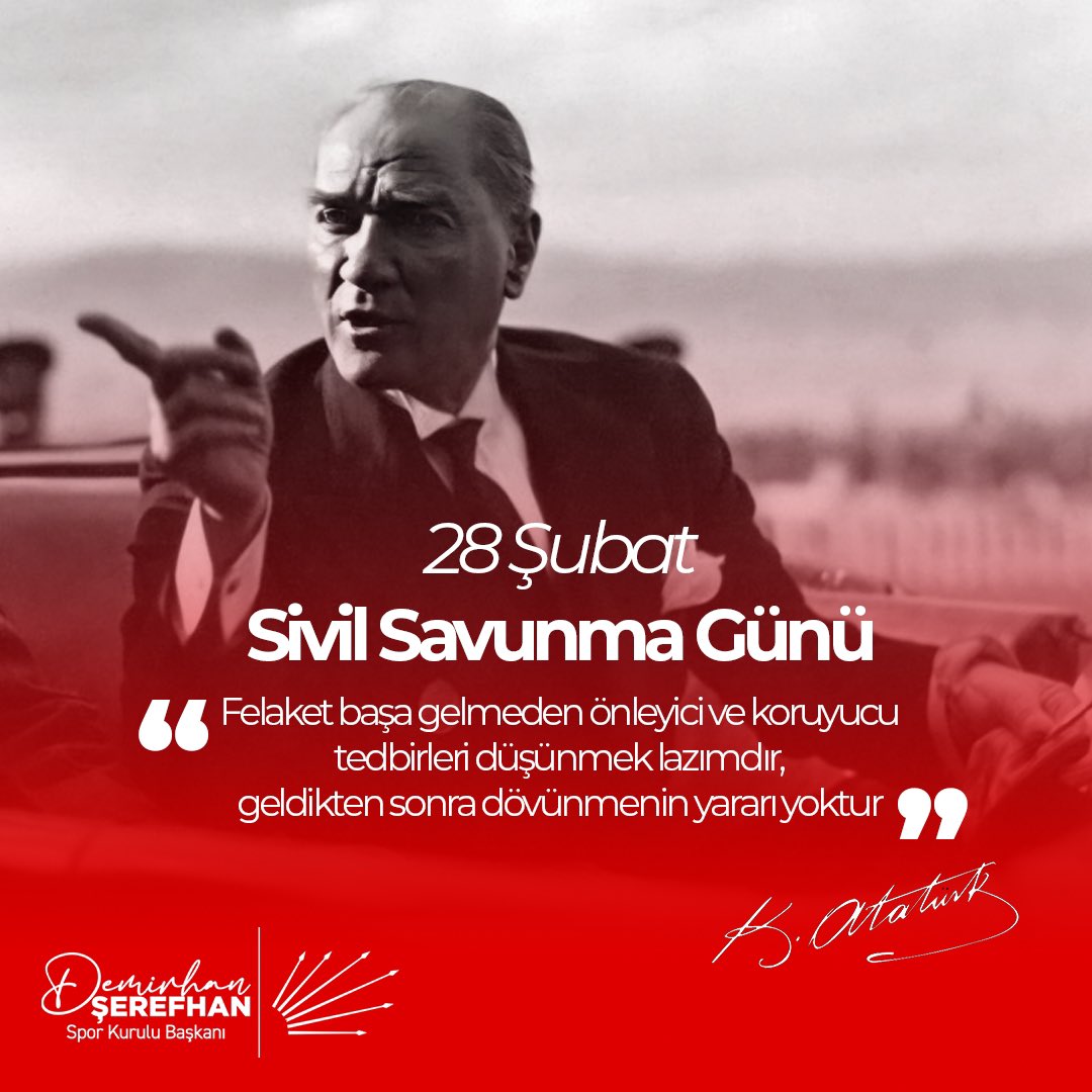 “Felaket başa gelmeden evvel önleyici ve koruyucu tedbirler almak lazımdır, geldikten sonra dövünmenin bir anlamı yoktur” Mustafa Kemal Atatürk #28ŞubatSivilSavunmaGünü