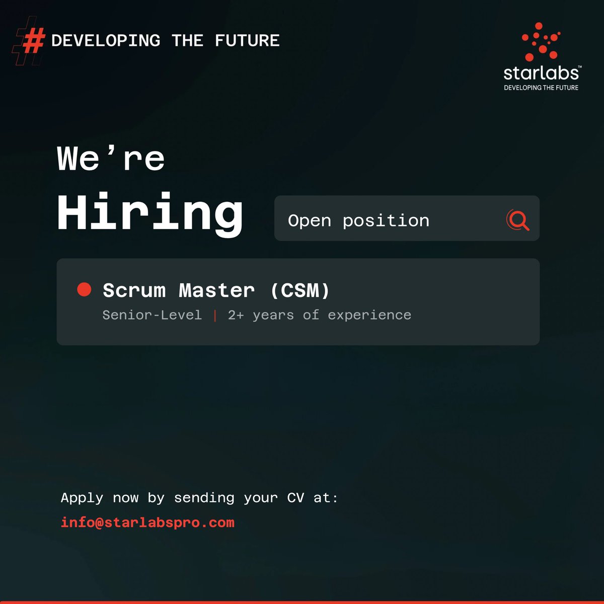 StarLabsDev's tweet image. Join our team at StarLabs! 📢 

Are you passionate about driving teams towards success❓ Do you thrive in dynamic environments❓ 

Here's your opportunity to make an impact as a Scrum Master (CSM) at StarLabs 👨🏻‍💻👩🏻‍💻

#StarLabs #DevelopingTheFuture #StarLabsCareers