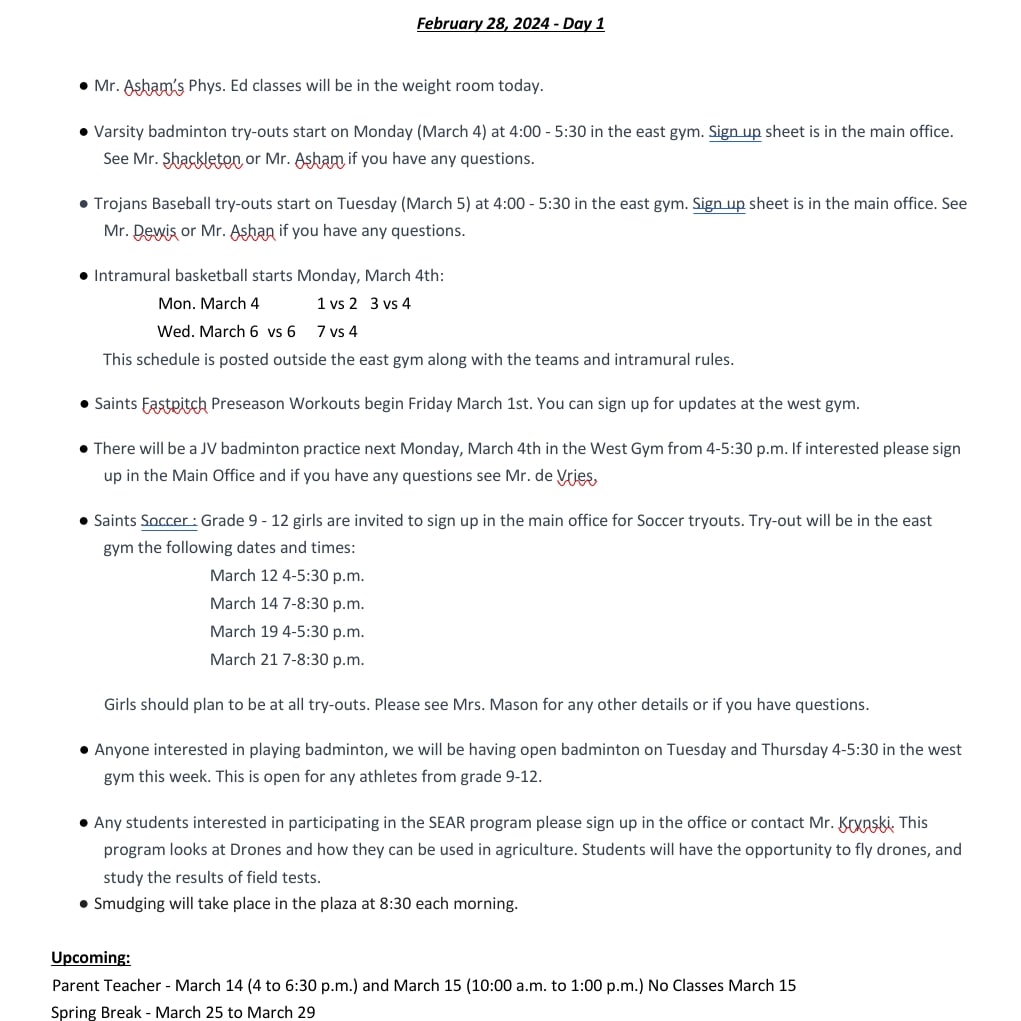 #PCI announcements for Wednesday, February 28, 2024.