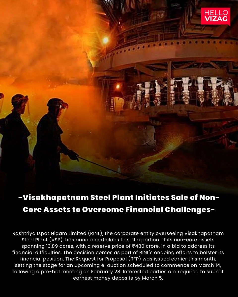 HelloVizag's tweet image. Visakhapatnam Steel Plant Initiates Sale of Non-Core Assets to Overcome Financial Challenges #VisakhapatnamSteelPlant #NonCoreAssets  #hellovizag #hellovizagmagazine

Read More --&amp;gt;&amp;gt; news.hellovizag.in/visakhapatnam-…

Join Our Broadcast Channel For More Updates: ig.me/j/AbbhdB6Bk-fx…