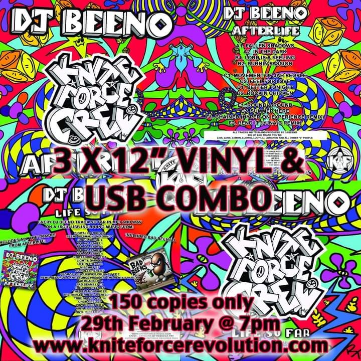 Out Tomorrow 7pm kniteforcerevolution.com 
Dj Beeno- Afterlife ep 
Knite Force Crew 
Triple 12" vinyl 
Usb - life so far
Artwork done by <a href="/RTRebecca1/">R.T. Rebecca</a>
+ Many more  KniteforceCrew merchandise, designed by <a href="/RTRebecca1/">R.T. Rebecca</a> Big ups and a massive thank you to Chris Luna C <a href="/Kniteforce_Recs/">Kniteforce Records Official</a>