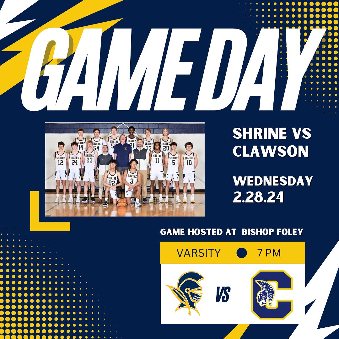 🚨GAME DAY!🚨
It’s the playoffs! We need our fans to show up! 
🏀 Knights vs. Clawson 
📅 TONIGHT, Feb. 28th
⏰: 7 pm
📍: GAME AT FOLEY
🎟: TICKETS REQUIRED - gofan.co/app/school/MI1…
Go Knights! 🗡
@shrine_sports
<a href="/CoachMaryanski/">CoachM</a> 
@shrinedadsclub
@spiritbone_24
<a href="/Shrine_Schools/">Shrine Schools</a>
