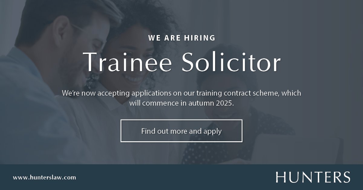 Start your career in the heart of legal London: applications for our training contracts, beginning in autumn 2025, are now open.  Find out more and apply via our website: hunterslaw.com/training-contr… #TraineeSolicitor #TrainingContract #LawCareers