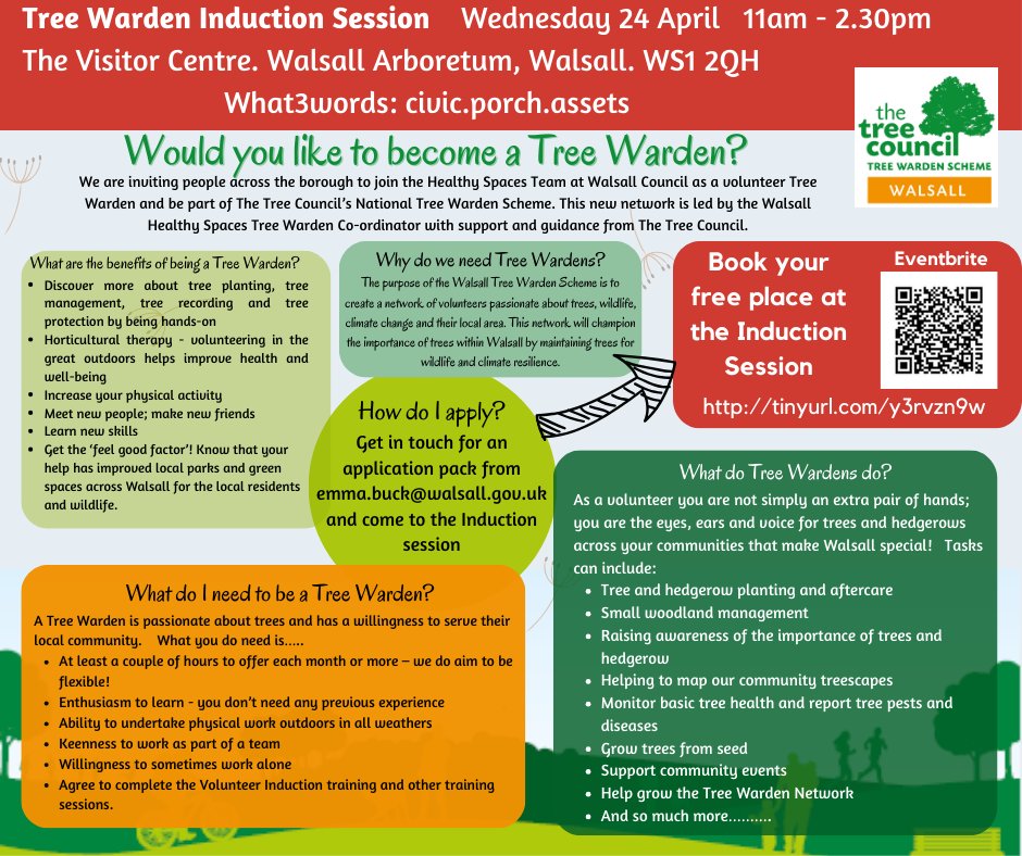 HealthySpacesWC's tweet image. Join us as a Tree Warden!  Volunteer with Walsall Council&apos;s Healthy Spaces Team. Contact emma.buck@walsall.gov.uk for info. Next induction: April 24th, 11am – 2.30pm at Walsall Arboretum. Register free at tinyurl.com/y3rvzn9w #TreeWarden #Walsall 🌳✨