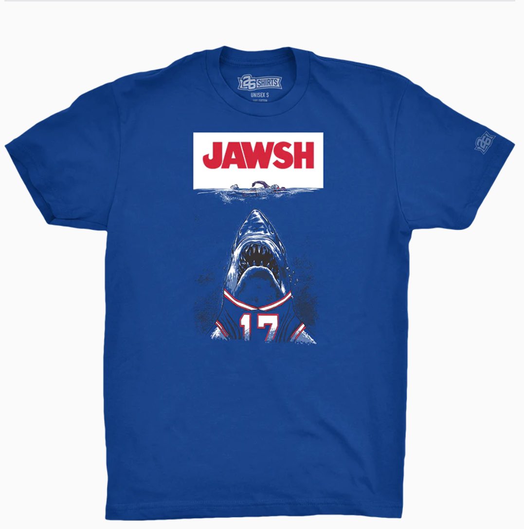 HOFSteveTasker's tweet photo. 🚨 GIVEAWAY TIME 🚨 

I’m teaming up with 26 Shirts to give away this “Jawsh” T-Shirt to one Bills fan.

All you have to do is:

1. Follow @HOFSteveTasker
2. Follow @26Shirts
3. Retweet this tweet

Winner announced Saturday!

#BillsMafia https://t.co/Gigi2xuReD