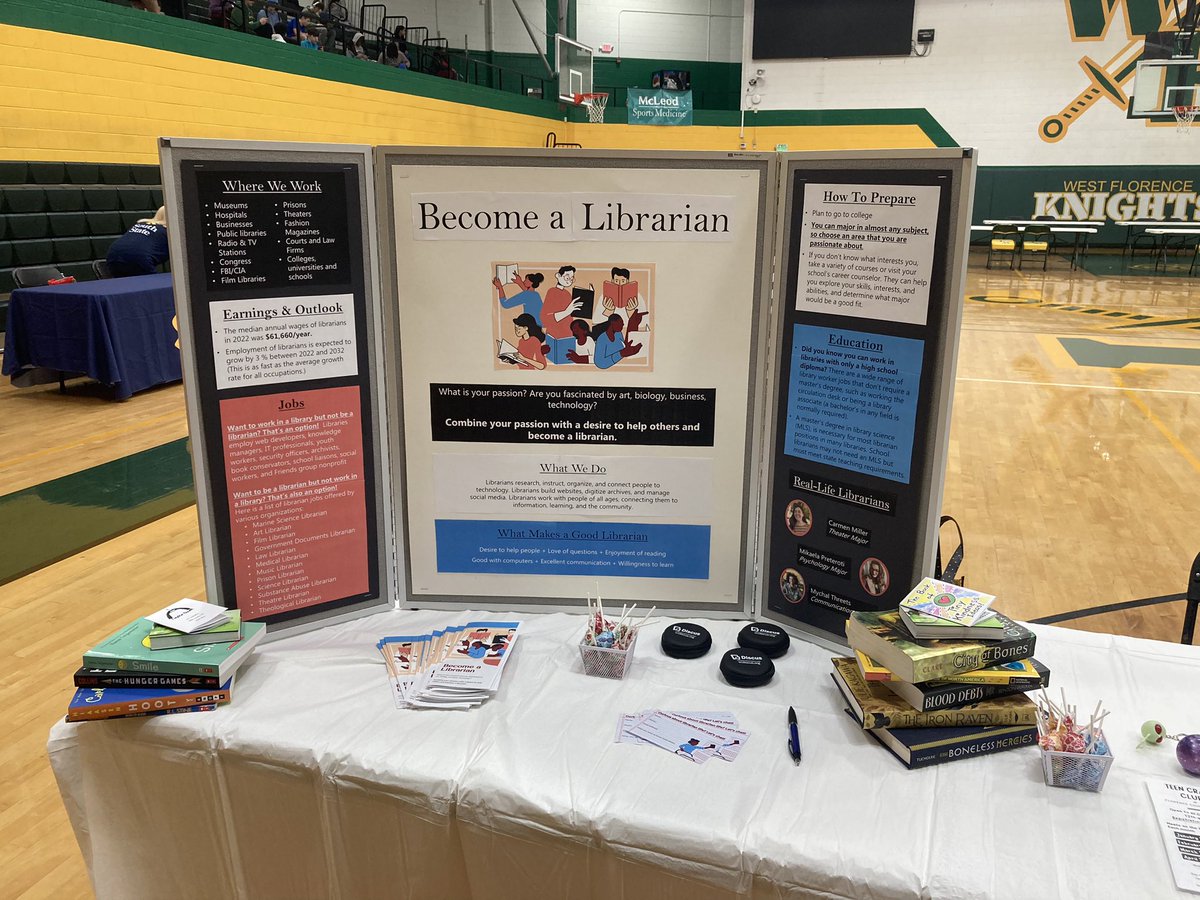 Set up and ready to share about #librarylife at WFHS Career Day 🤓