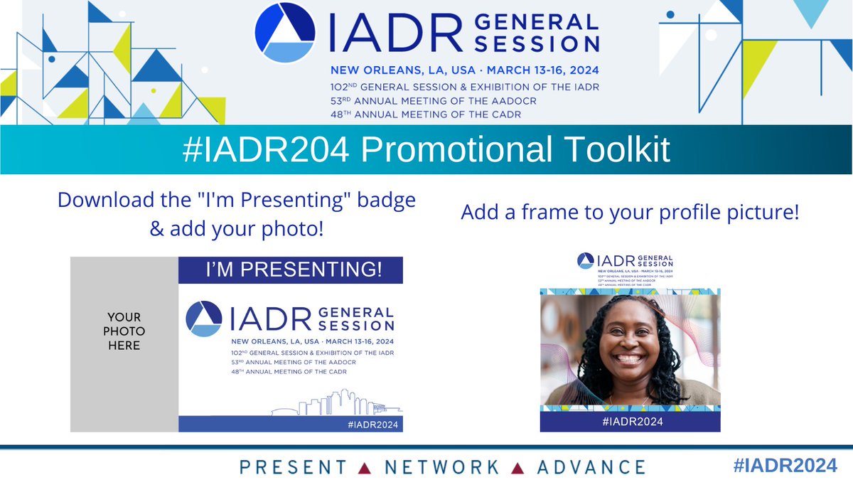 Coming to New Orleans for this year's IADR General Session?  Take advantage of our #IADR2024 Promotional Toolkit and let other attendees know to keep an eye out for you!

ow.ly/BBMa50QIp8i