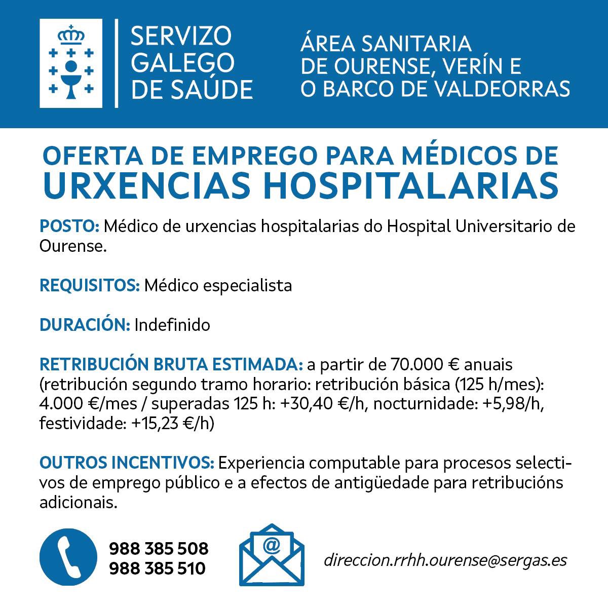 francaramburu's tweet photo. Desde el  Hospital Universitario de Ourense,  pediros máxima difusión, entre urgenciólogos. @SEMES_ @UReivindicacion @SomosUrgencias Oferta de plazas indefinidas ( interinidades). Agrad RT https://t.co/u3KEFvOBN9