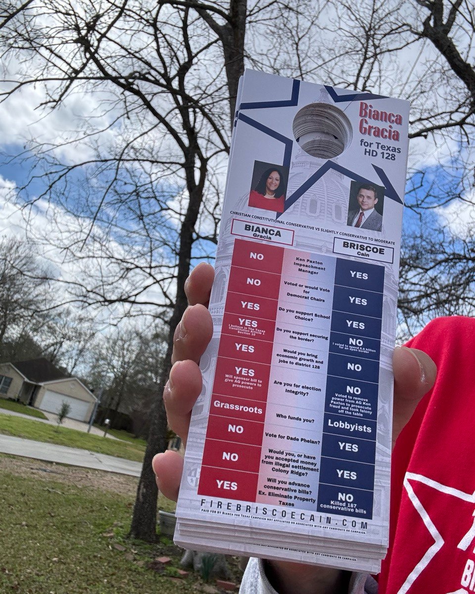 BiancaForTexas's tweet photo. Vote for #TrueConservative Bianca Gracia in #TXHD128 π³οΈ
https://t.co/u3hNpgRtnT who:
@KenPaxtonTX #ImpeachmentManager
Voted for #DemocratChairs
Funded by Lobbyists
A vote for Dade Phalen
Accepted money from Illegal Settlement #ColonyRidge
Killed 187 Conservative Bills https://t.co/gsXn7bMqOJ