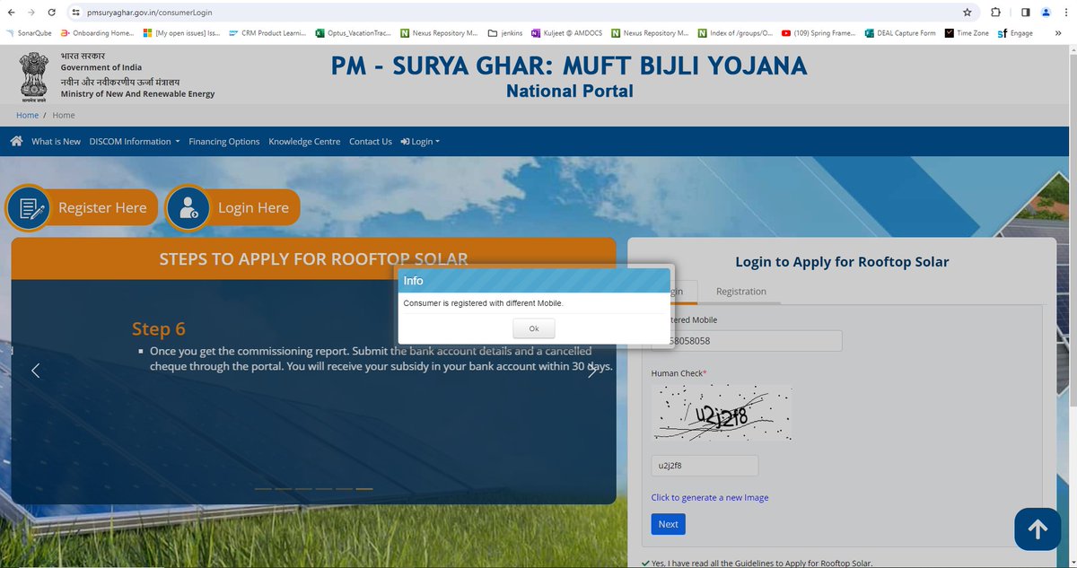 GhadgeSahil's tweet photo. @PMSuryaGhar @mnreindia @RECLindia This is nice scheme by @PMOIndia but it should more simple as there is an error "Consumer is registered with different Mobile" while logging in and there is no option for recovering the account need to update portal
Please look in this 
@NICMeity
@RajKSinghIndia 
@bhagwantkhuba https://t.co/MiFDJy6Kcm
