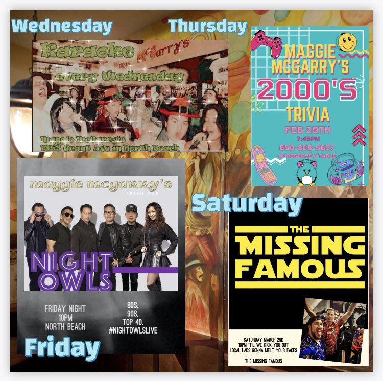 The week ahead. Karaoke Wednesday, Trivia Thursday. #livemusic Friday and Saturday all here in DoomLoopThis #northbeach