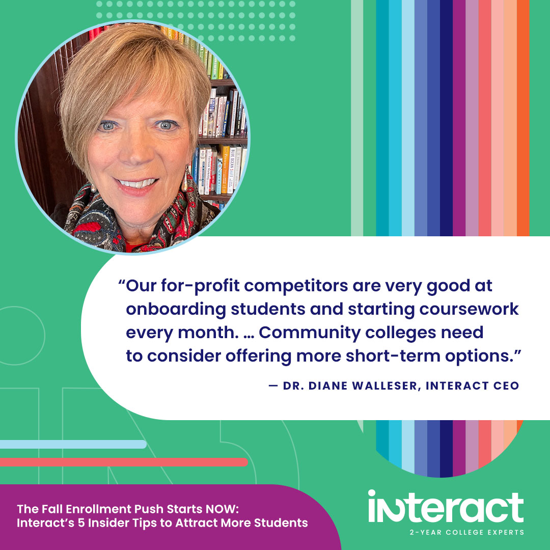 How can you push short-term courses and certifications to get students in the door faster? 

Discover more on our blog:  ow.ly/tgms50Qt7t0

#communitycollege #communitycolleges #enrollment
#collegemarketing #enrollmentmarketing #2yearcollegeexperts