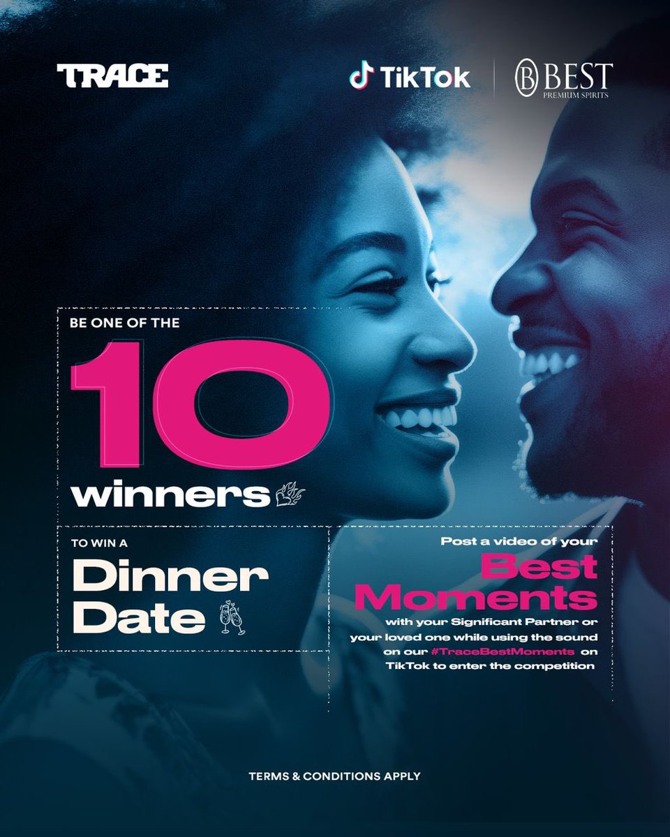 You snooze you loose!

Here's an opportunity for 10 lucky winners to go on a #TraceBestMoments dinner date. 

Post a video of you and your partner vibing to OVAMI-Oxlade & Flavour on TikTok/ IG using this sound vm.tiktok.com/ZMM1rDqQG/  

Tag @tracenaija @tracewestafrica…