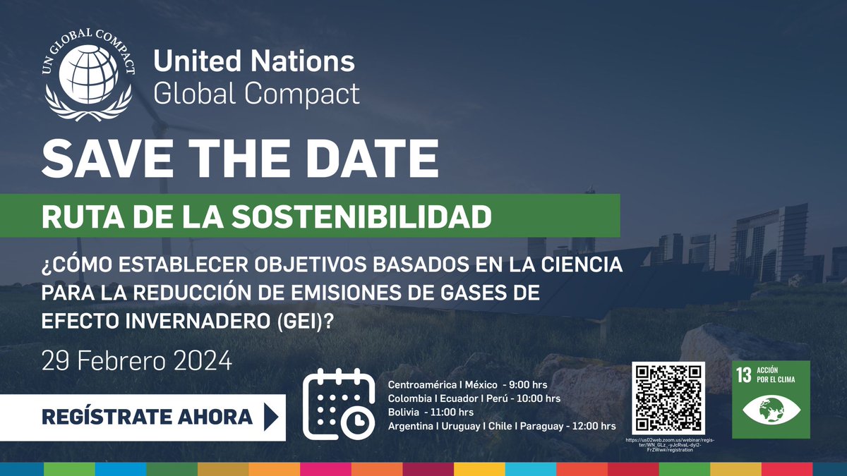 📢 Pacto Global de Naciones Unidas los invita a la sesión “Ruta de la Sostenibilidad” para iniciar un viaje de aprendizaje diseñado para profesionales que desean impulsar un cambio positivo hacia un futuro #sostenible y resiliente desde su empresa.

Participa en la primera sesión