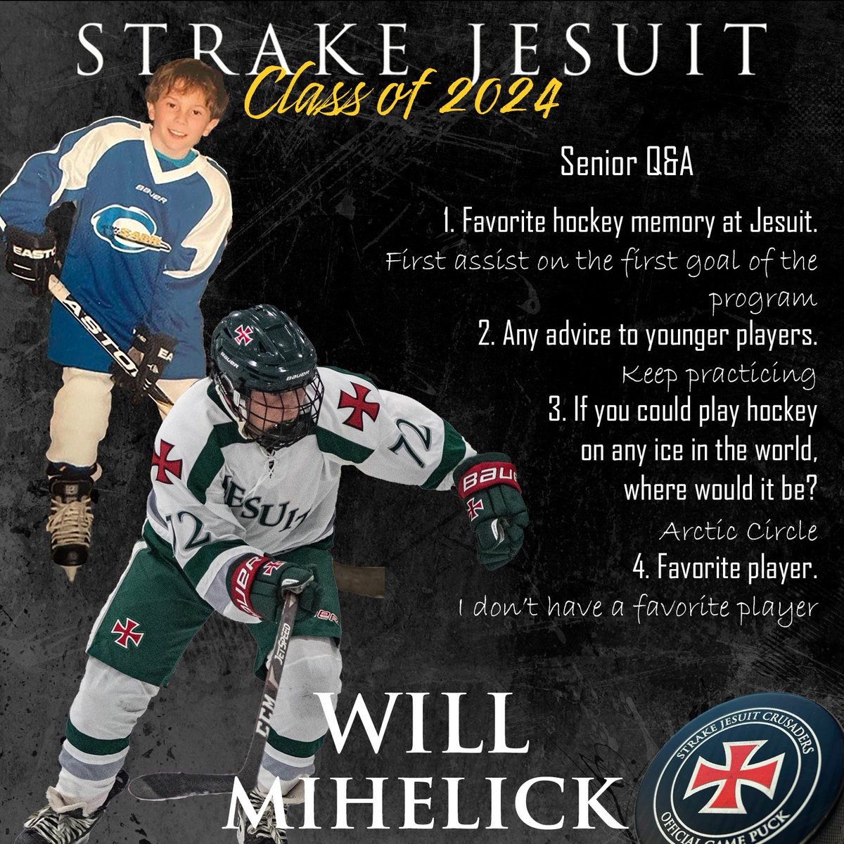 Next up on Senior Spotlight is Will Mihelick '24. Will has played on the SJ team since it began his sophomore year. Thank you for all you have given to SJ Hockey and good luck as you head to graduation and beyond! #AMDG #MenForOthers #WeAreSJ #HoustonHockey #HighSchoolHockey