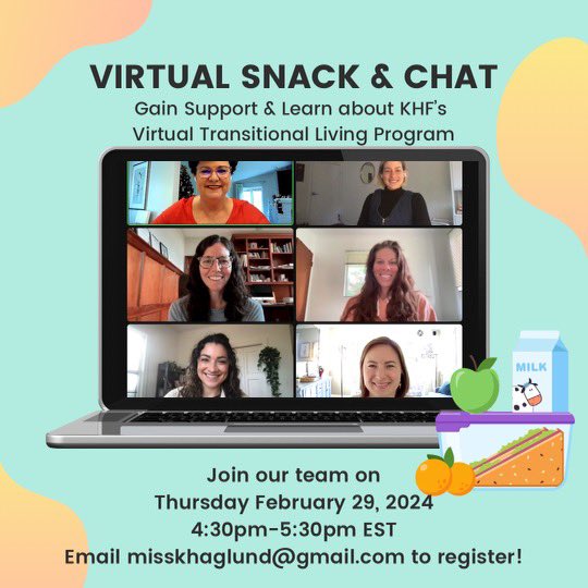It’s Eating Disorders Awareness Week & we’re hosting a virtual “Snack and Chat”
RSVP by emailing misskhaglund@gmail.com - to get your Zoom link. 
OPEN 2 ALL! Gain a like extra support in recovery and learn about our programs. We have a fun giveaway planned. 
#edaw2024 #recovery
