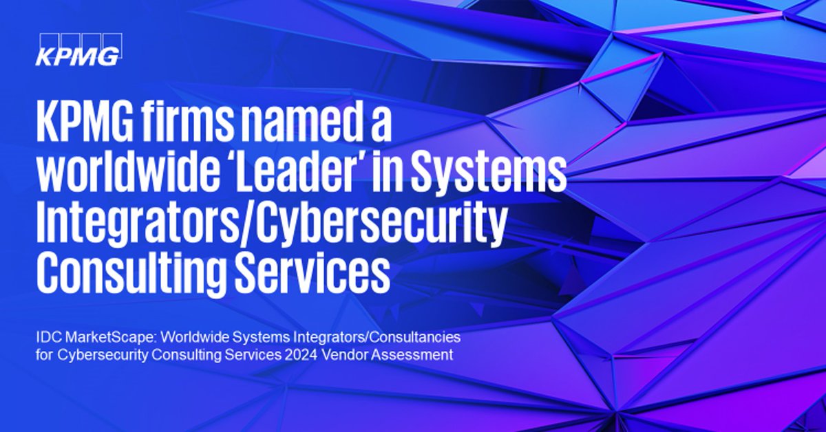 Pleased to share the good news. KPMG firms have been recognized as ‘a Leader in the IDC MarketScape: Worldwide Systems Integrators/Consultancies for Cybersecurity Consulting Services 2024 Vendor Assessment’. Read the excerpt: social.kpmg/c3vdfh